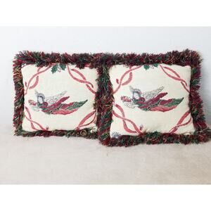 Riverdale Christmas Tapestry Throw Pillow Angel 9" Small Decor Glitter USA x2